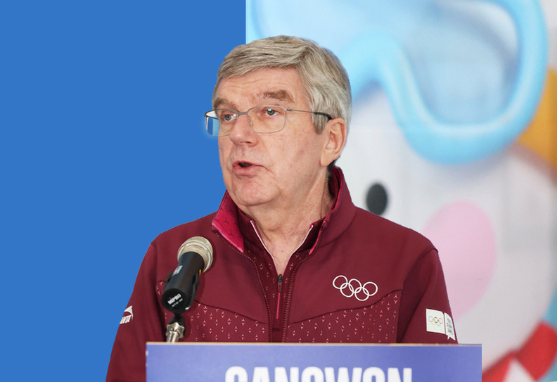 토마스 바흐 국제올림픽위원회(IOC) 위원장이 1일 오전 강원도 강릉 2024 강원동계청소년올림픽 미디어 센터를 방문해 인사말을 하고 있다. 