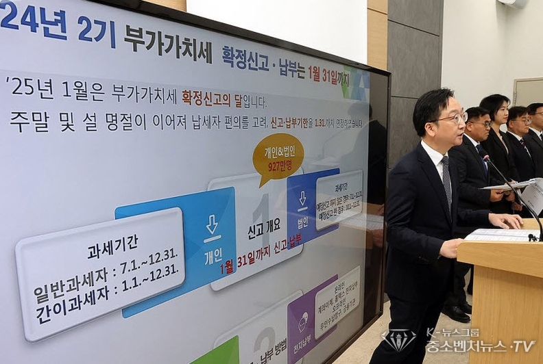 국세청 심욱기 개인납세국장이 7일 오전 정부세종청사 국세청 기자실에서 2024년 제2기 부가가치세 확정신고에 대해 브리핑하고 있다. 