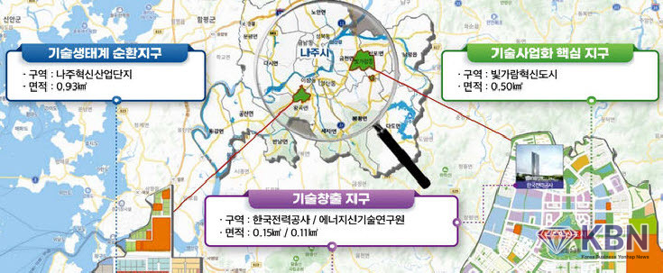 전남 나주시가 에너지산업 특화를 위해 역점 추진해 온 강소연구개발특구(강소특구) 육성사업 2단계로 진입한다. 그래픽은 나주 강소연구발특구 지정 구역도. (이미지=나주시 제공)