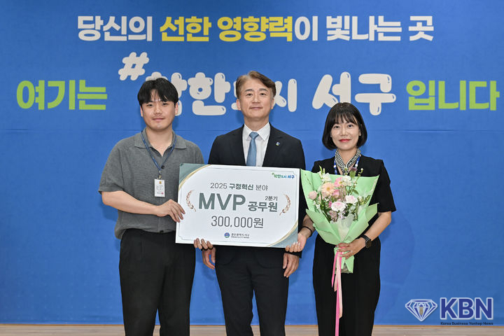 광주 서구는 5일 올해 2분기 MVP 공무원으로 박현경(오른쪽) 건강증진과 주무관과 서형진(왼쪽) 교통지도과 주무관을 각각 선정했다. (사진 = 광주 서구 제공)