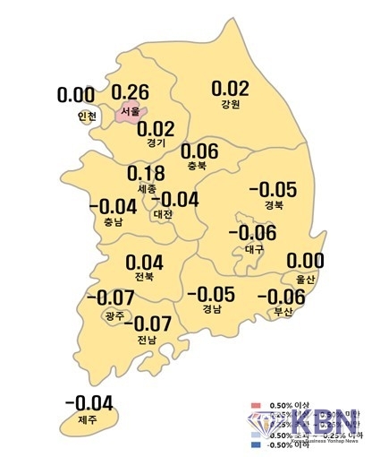6월 둘째 주 아파트 매매가격지수 변동률 (한국부동산원 제공)